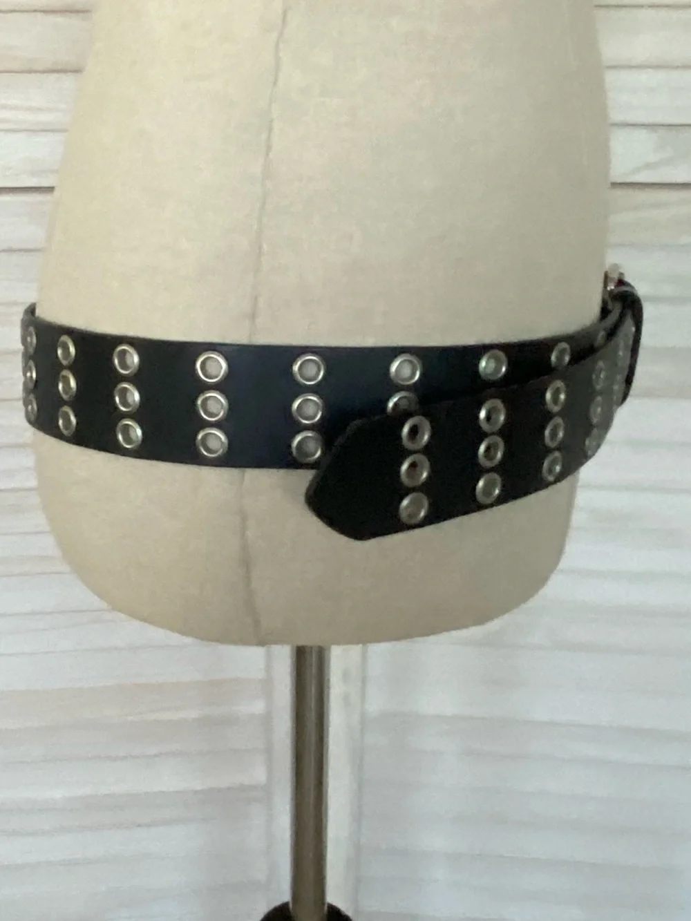 Black Triple Row Grommet Leather Belt  SZ XL Edgy